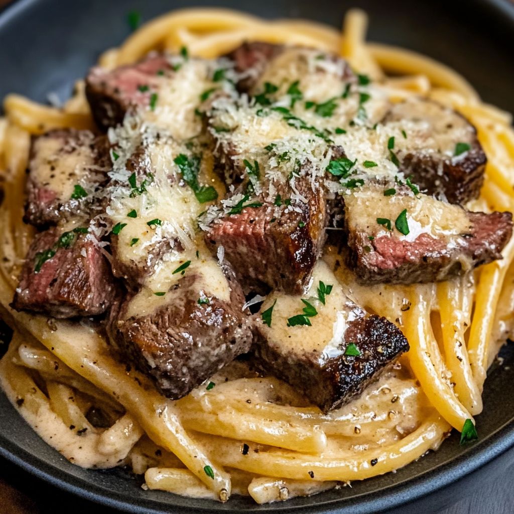 Garlic Parmesan Steak Pasta